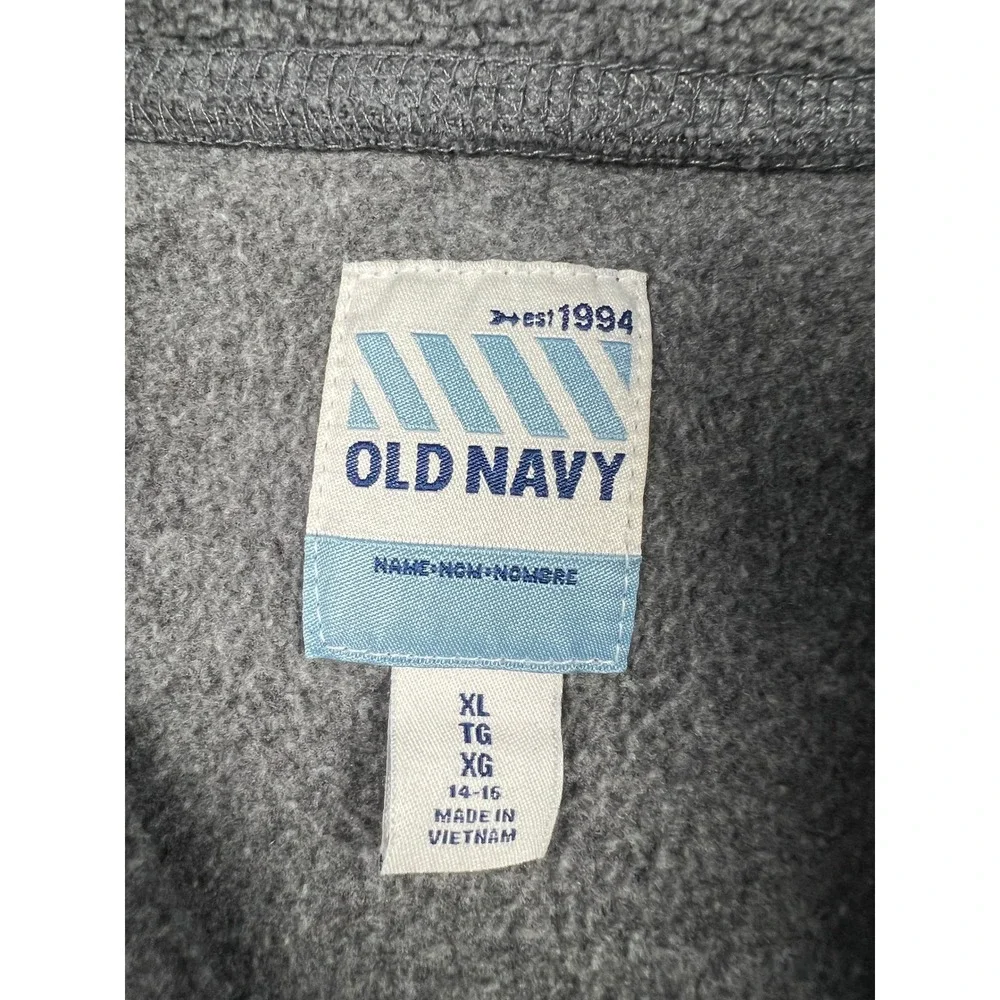 Old Navy Fleece‎ Pullover Boys XL 14-16 Gray Quarter Zip Logo Mock Neck Pockets